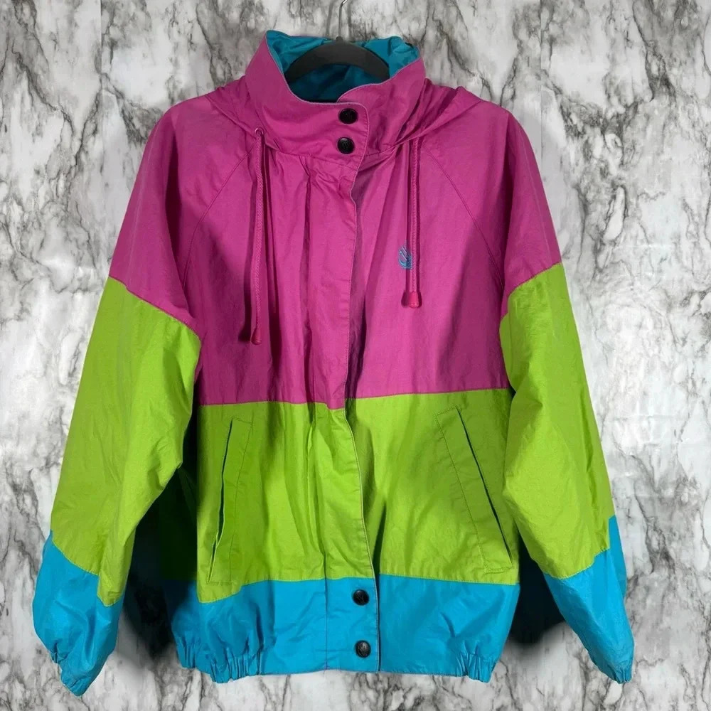 Vintage Nautical Color Block Neon Pink, Blue and Green Jacket Sz Small - Picture 1 of 10